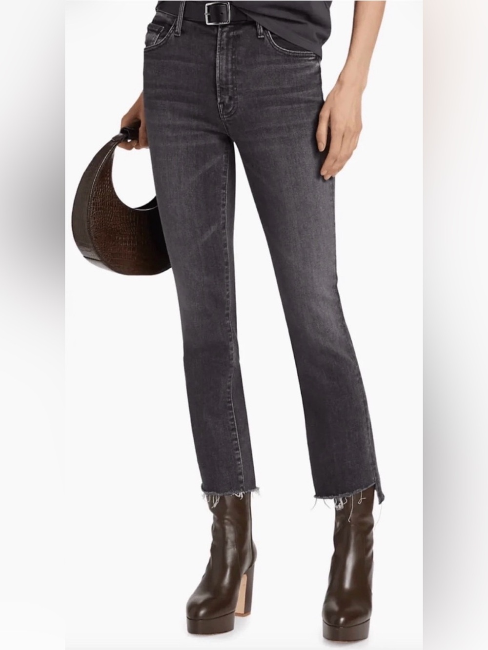 Mother Denim Jeans Insider Crop Step Fray “Up in Smoke” grey 26 Perfect